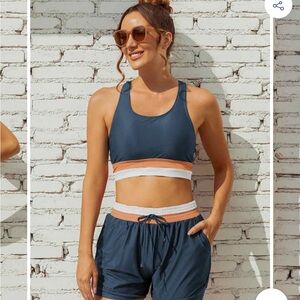 NWOT Women's Navy and Peach two piece swimsuit